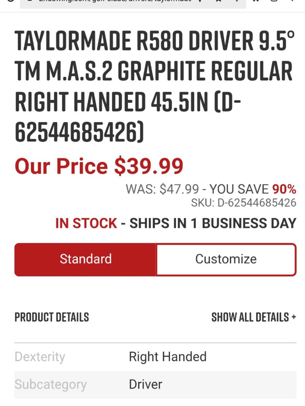 Taylormade R580 Driver.  RH.   9.5° - Picture 7 of 7